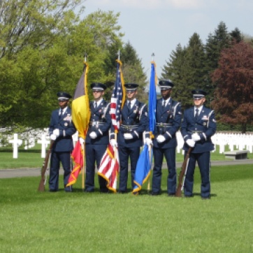 The same Air Force color guard that was with us at Margraten and had lunch with us at the Remembrance Museum is here at Henri-Chapelle.