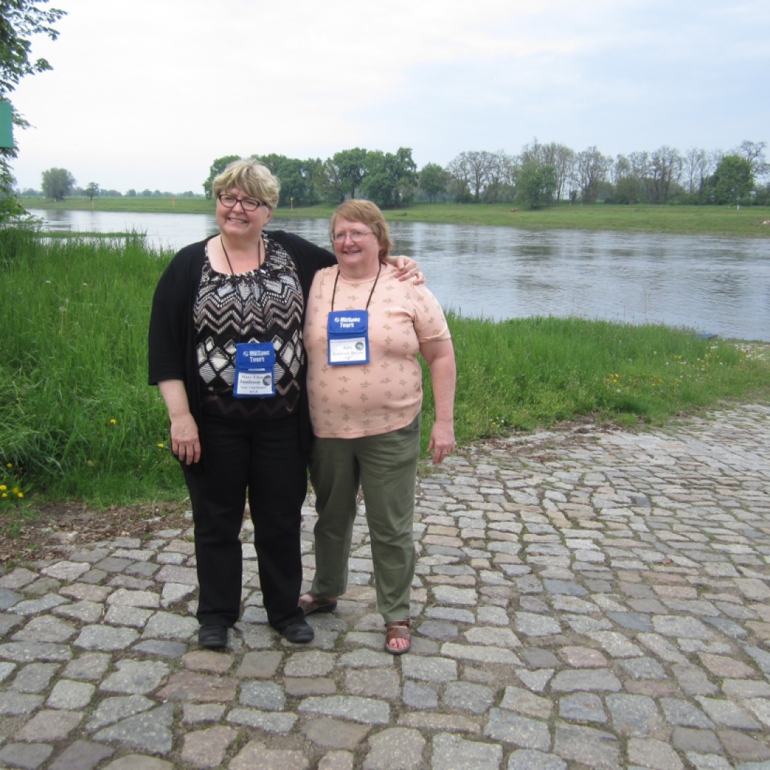 Mary and Julia at the Elbe River crossing (not the Mulde).