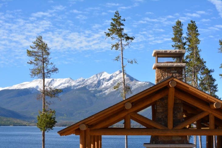 Lake Dillon picnic pavilion with Peak 1 and 2 in background.